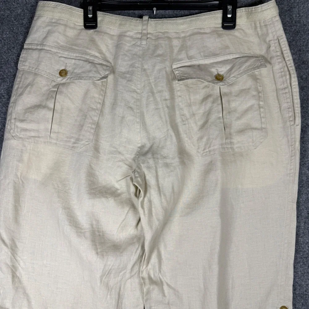 Perry Ellis Linen Drawstring Pants Men's 36x30 Beige 100% Linen Relaxed Fit